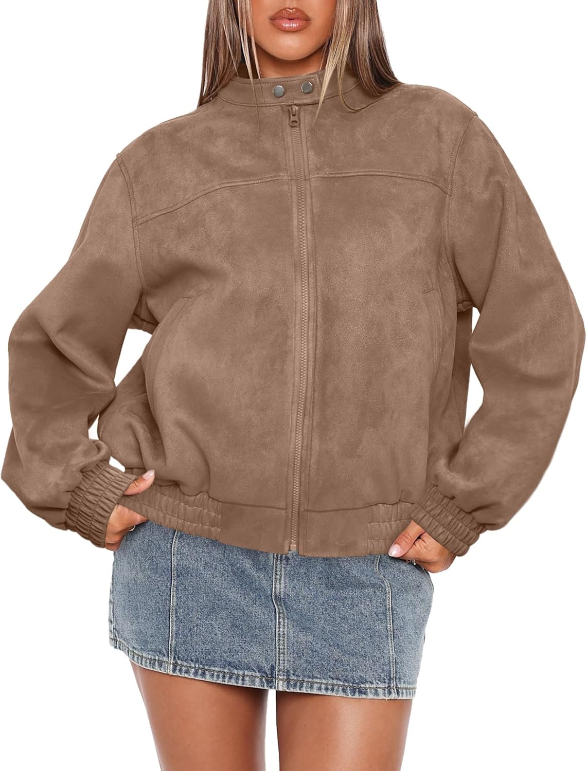 Sampeel Women's Faux Leather Oversized Motorcycle Jacket 2025 Fall Fashion Bomber Coat Winter Outfit