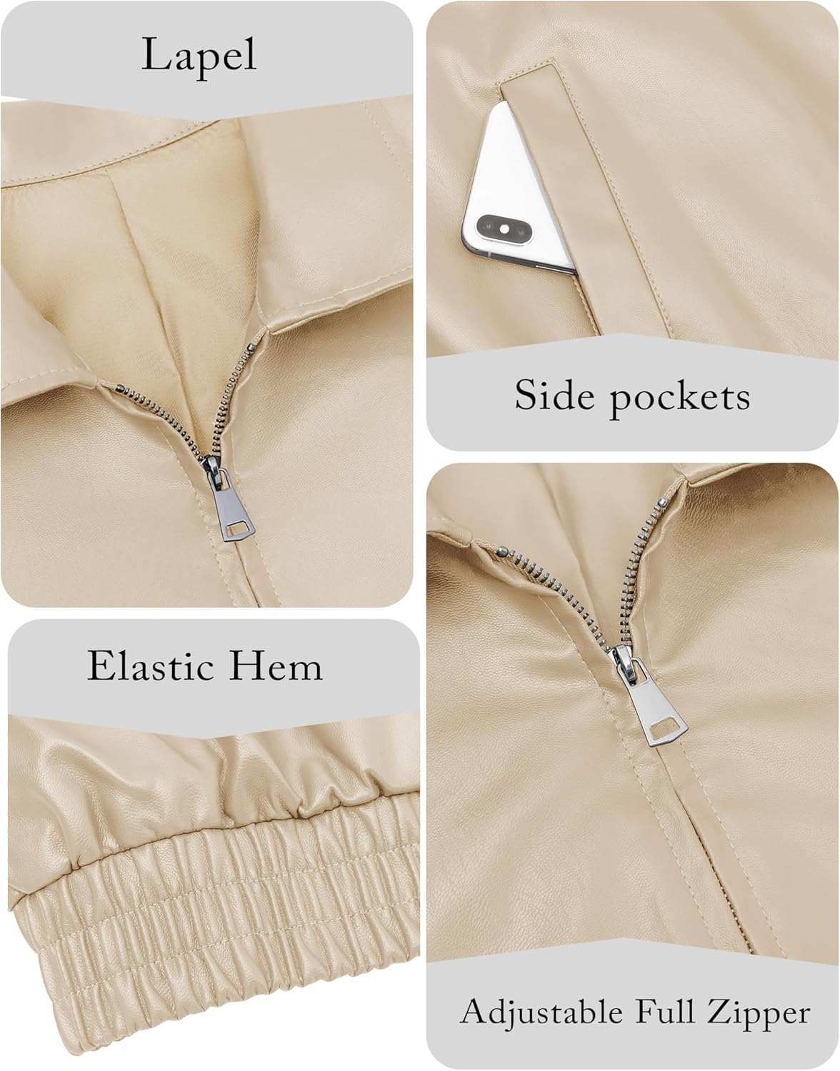 Miladusa Women's Oversized Faux Leather Zip-Up Bomber Motorcycle Jacket with Pockets