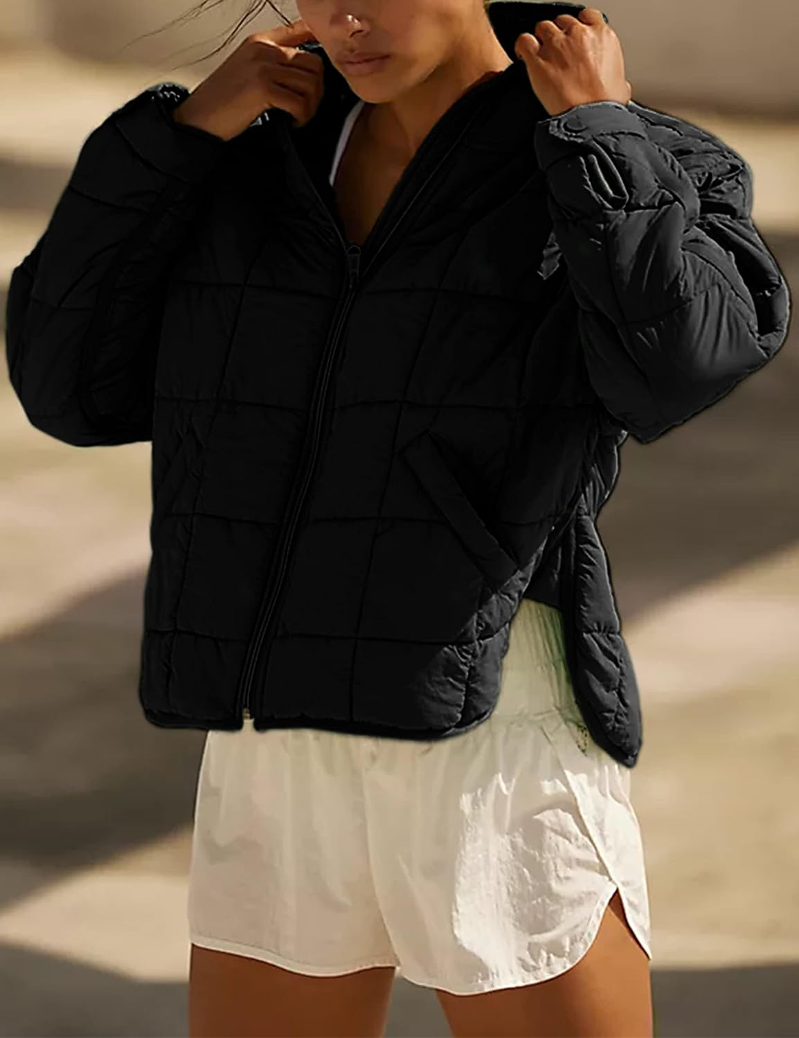 Bianstore Women's Oversized Quilted Splice Lightweight Puffer Jacket Casual Padded Coat