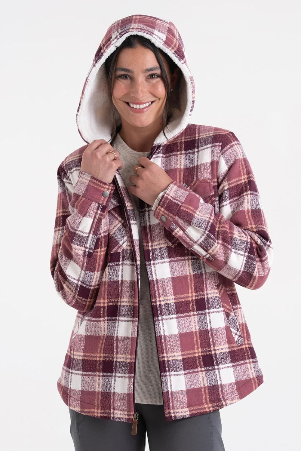 Legendary Whitetails Women's Berber-Lined Hooded Shacket Button Down Shirt Jacket with Drawstring Hood