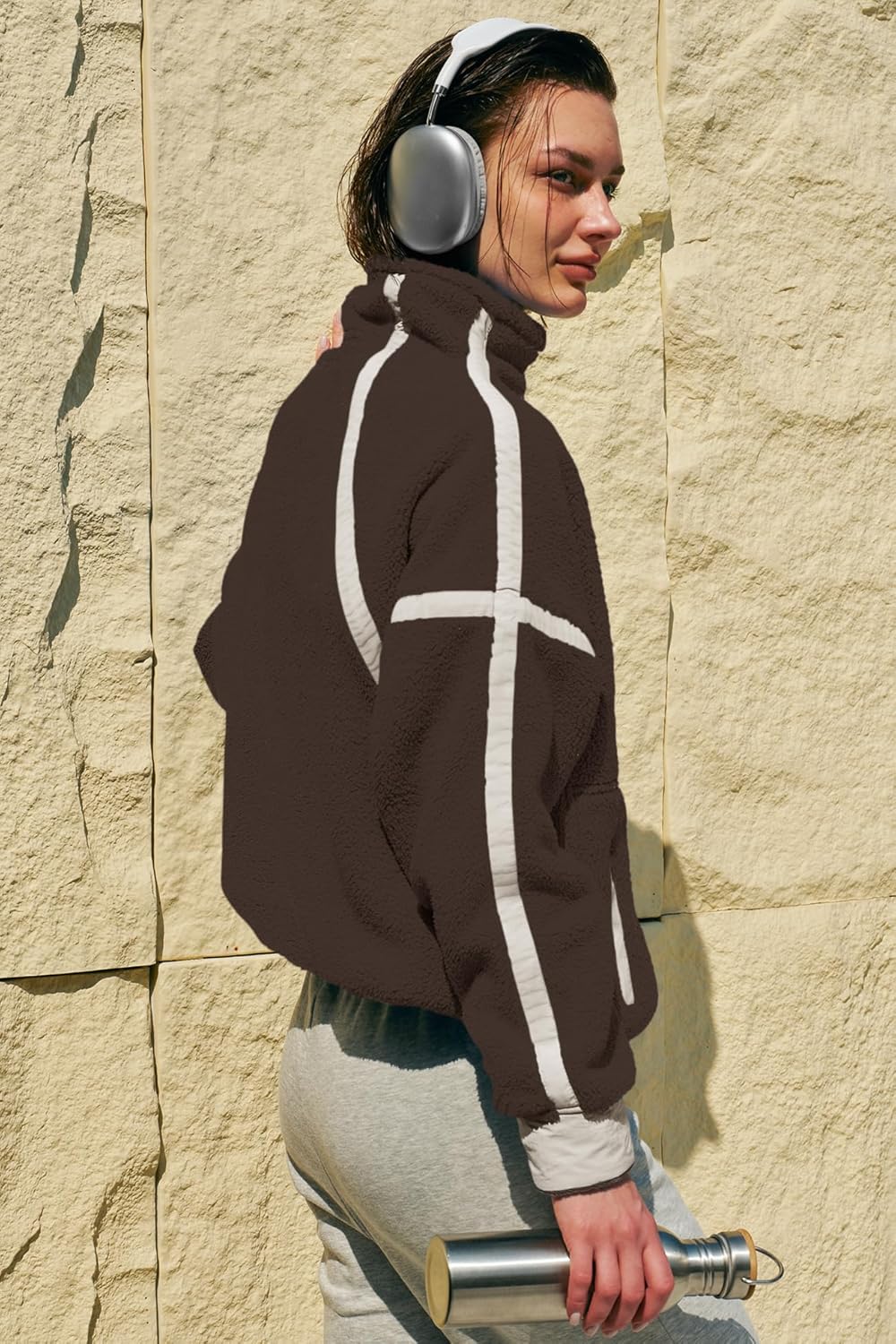 Panadila Women's Oversized Half Zip Sherpa Fleece Pullover Soft Fuzzy Sweatshirt with Pockets