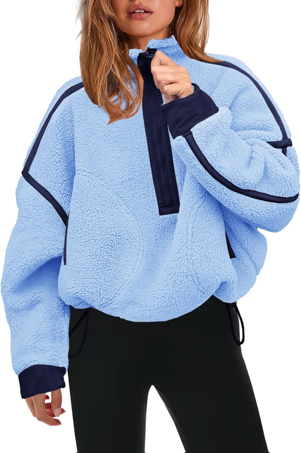 Panadila Women's Oversized Half Zip Sherpa Fleece Pullover Soft Fuzzy Sweatshirt with Pockets