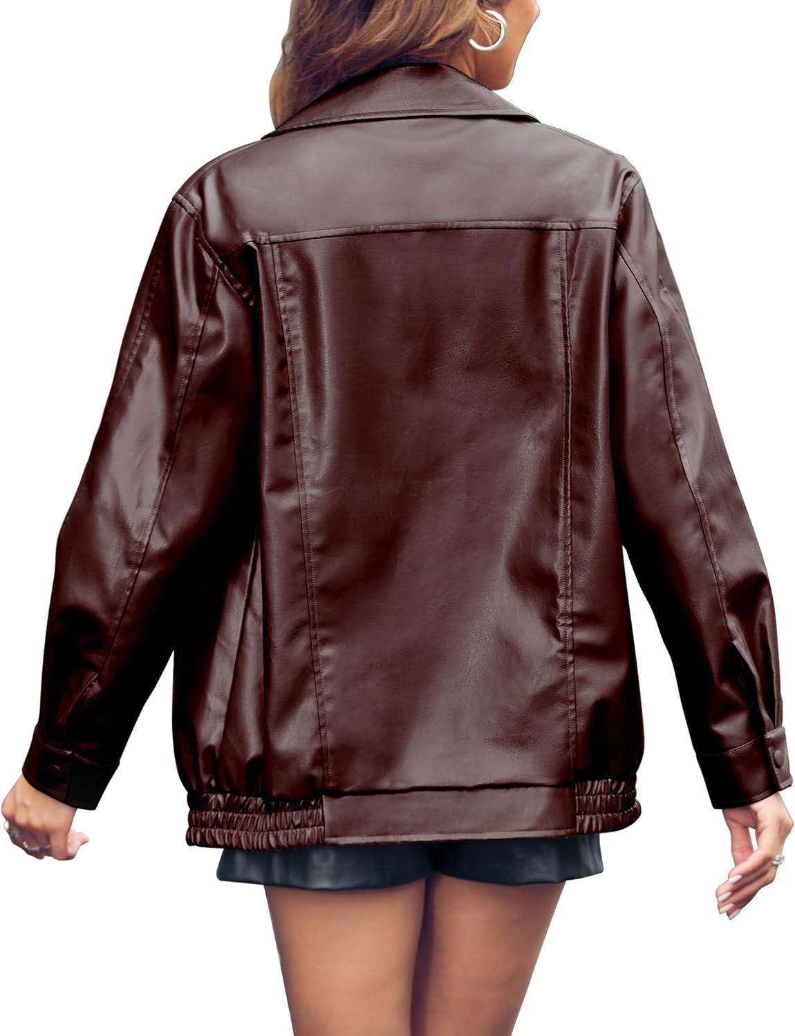 Miladusa Women's Oversized Faux Leather Zip-Up Bomber Motorcycle Jacket with Pockets