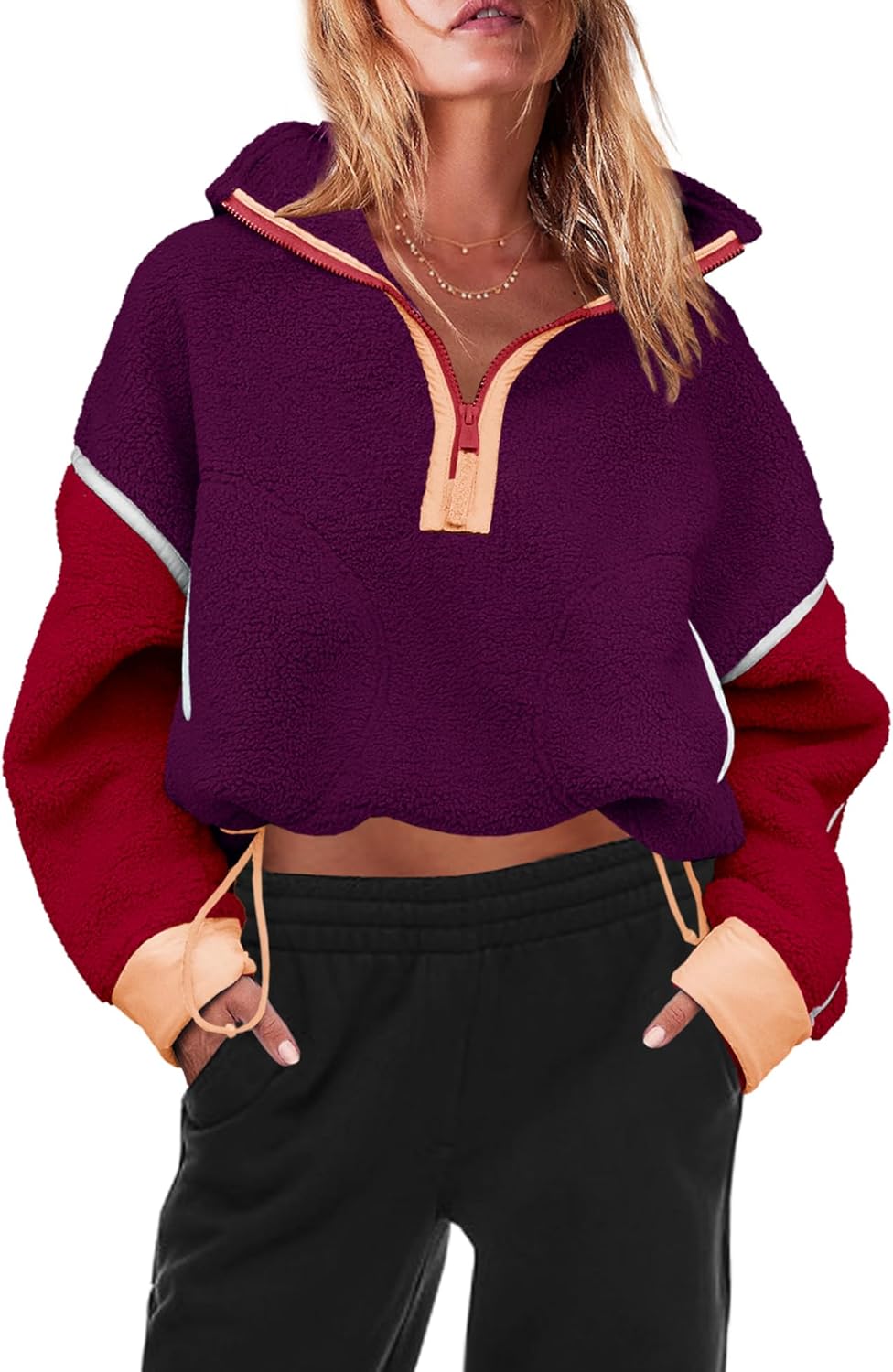 Panadila Women's Oversized Half Zip Sherpa Fleece Pullover Soft Fuzzy Sweatshirt with Pockets