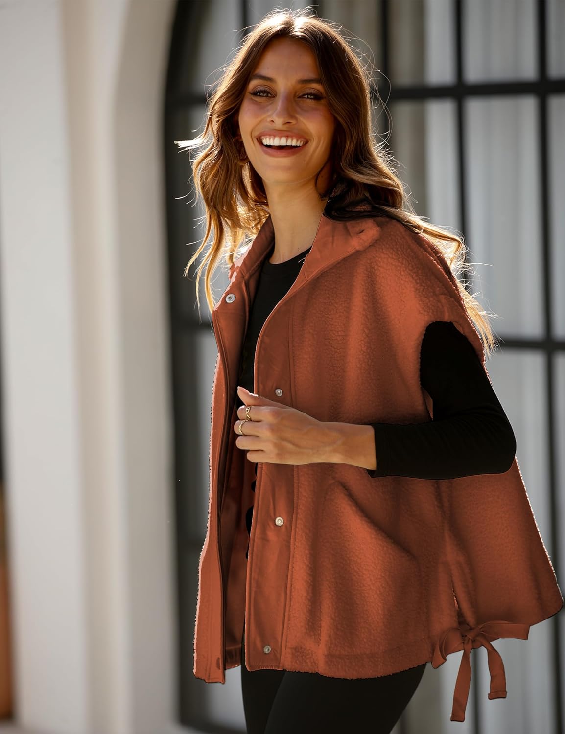 OPCAKM Women's Oversized Fuzzy Fleece Sherpa Vest Button Down Sleeveless Jacket with Pockets