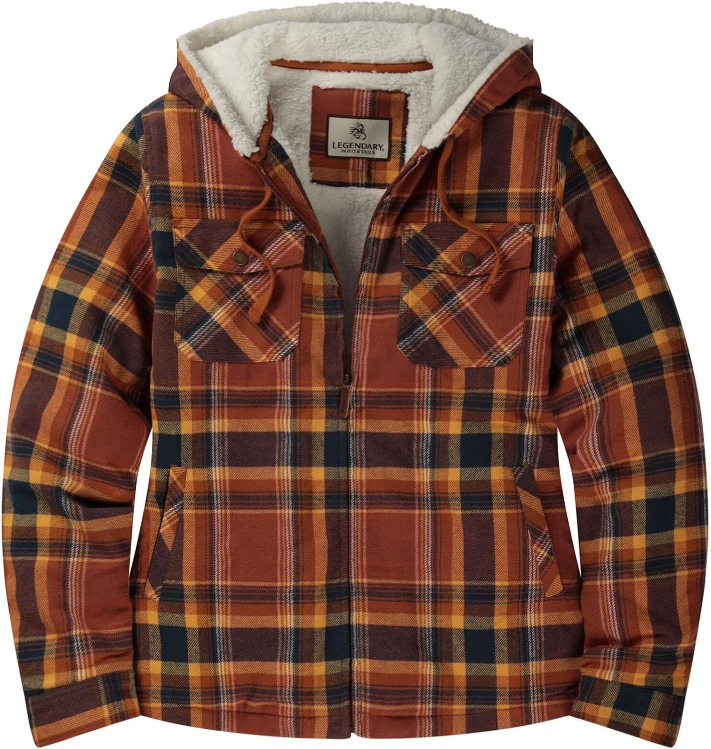Legendary Whitetails Women's Berber-Lined Hooded Shacket Button Down Shirt Jacket with Drawstring Hood