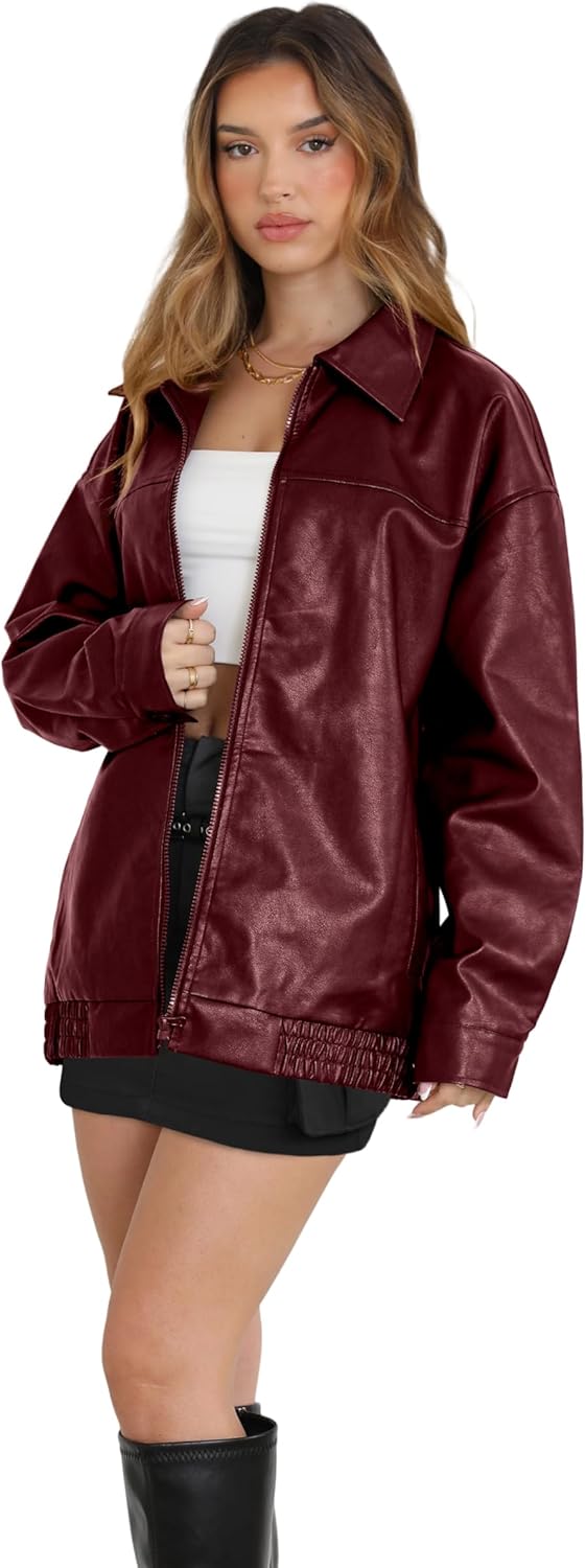 WIHOLL Women's Oversized Faux Suede Leather Jacket Fall Motorcycle Coat Winter Fashion Outfit Y2K Top