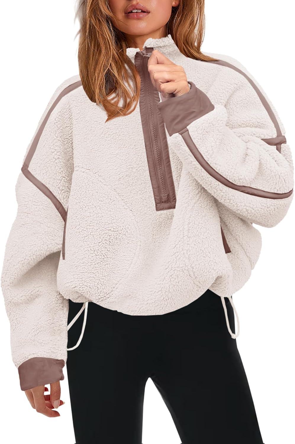 Panadila Women's Oversized Half Zip Sherpa Fleece Pullover Soft Fuzzy Sweatshirt with Pockets