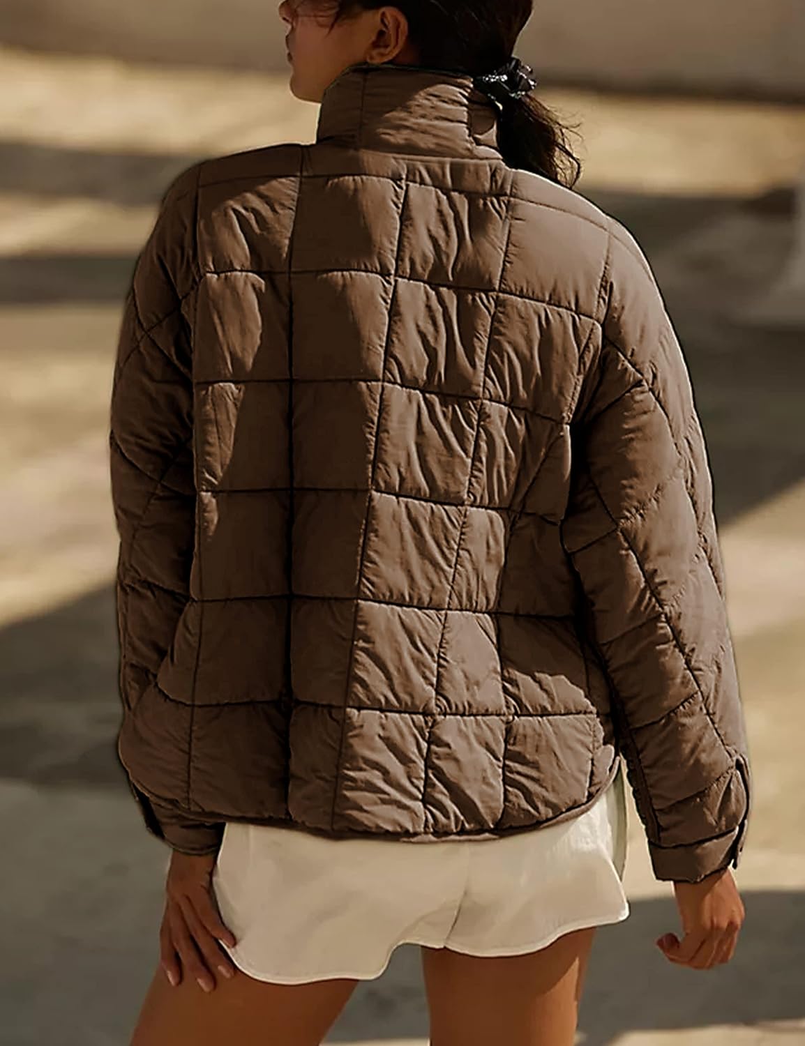 Bianstore Women's Oversized Quilted Splice Lightweight Puffer Jacket Casual Padded Coat