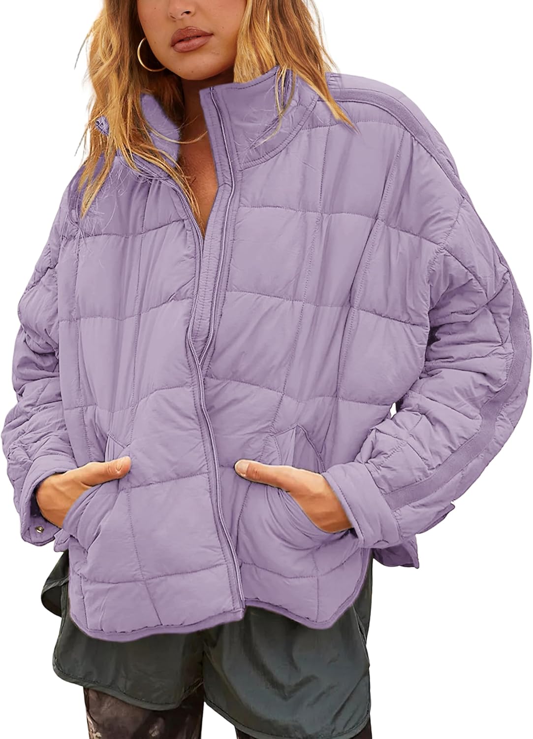 Bianstore Women's Oversized Quilted Splice Lightweight Puffer Jacket Casual Padded Coat