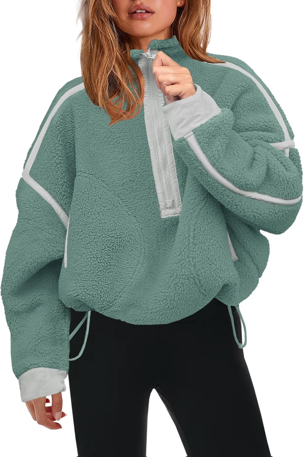 Panadila Women's Oversized Half Zip Sherpa Fleece Pullover Soft Fuzzy Sweatshirt with Pockets