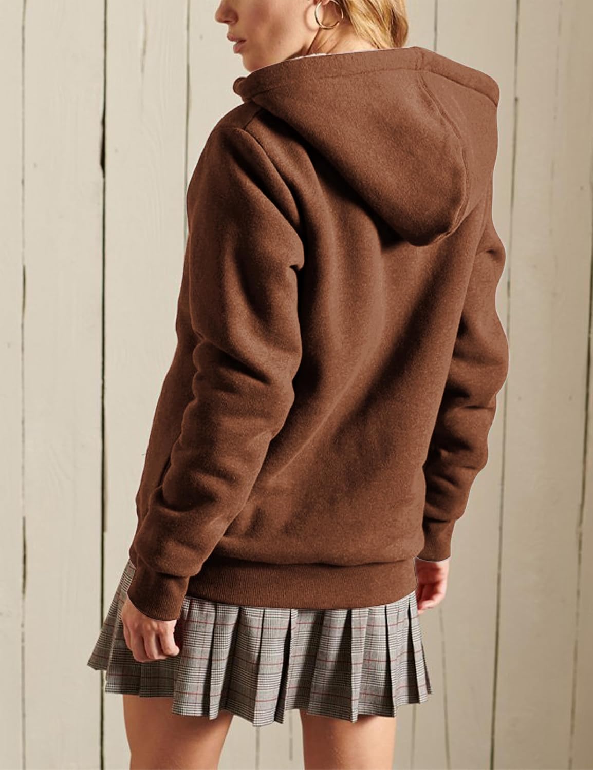 Yeokou Women's Casual Sherpa-Lined Full Zip Hoodie Jacket