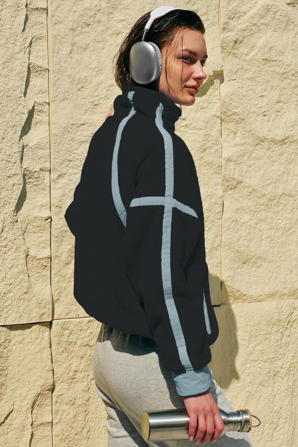 Panadila Women's Oversized Half Zip Sherpa Fleece Pullover Soft Fuzzy Sweatshirt with Pockets