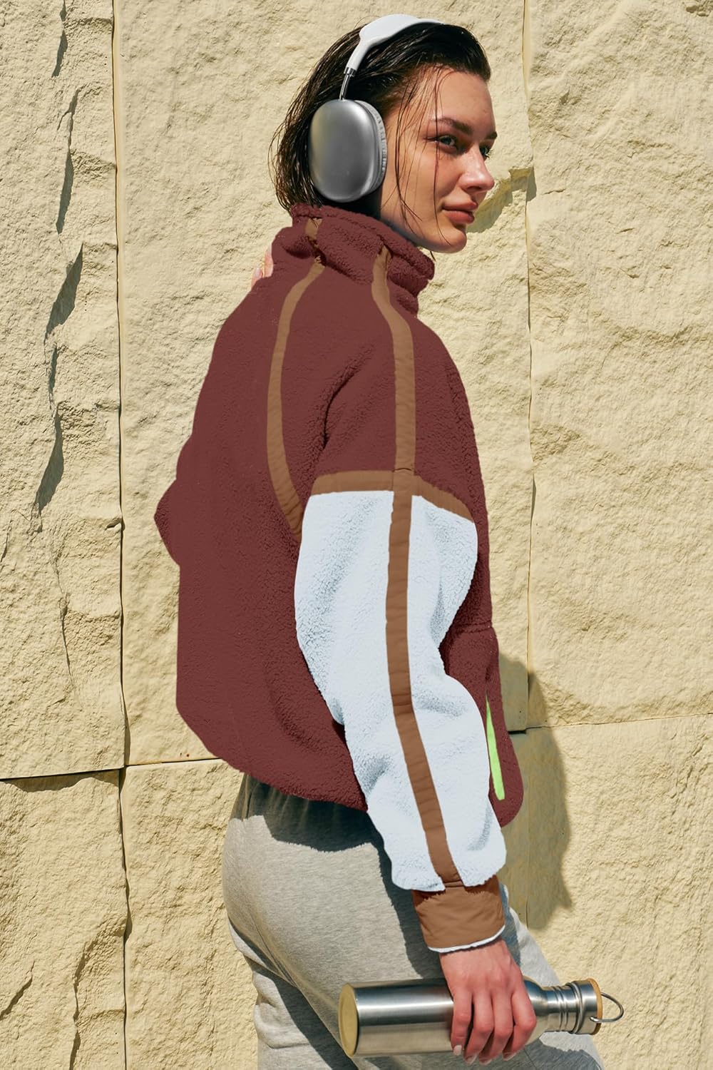 Panadila Women's Oversized Half Zip Sherpa Fleece Pullover Soft Fuzzy Sweatshirt with Pockets