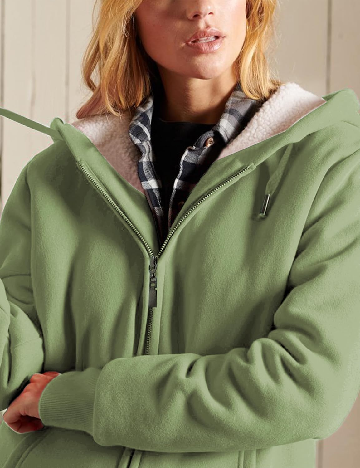 Yeokou Women's Casual Sherpa-Lined Full Zip Hoodie Jacket