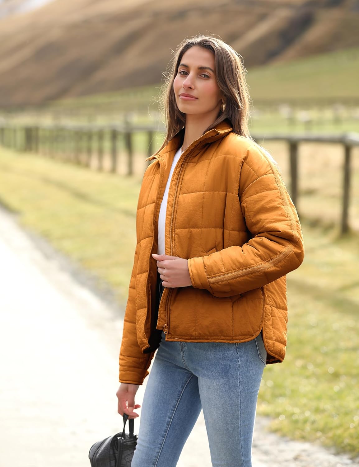 Bianstore Women's Oversized Quilted Splice Lightweight Puffer Jacket Casual Padded Coat