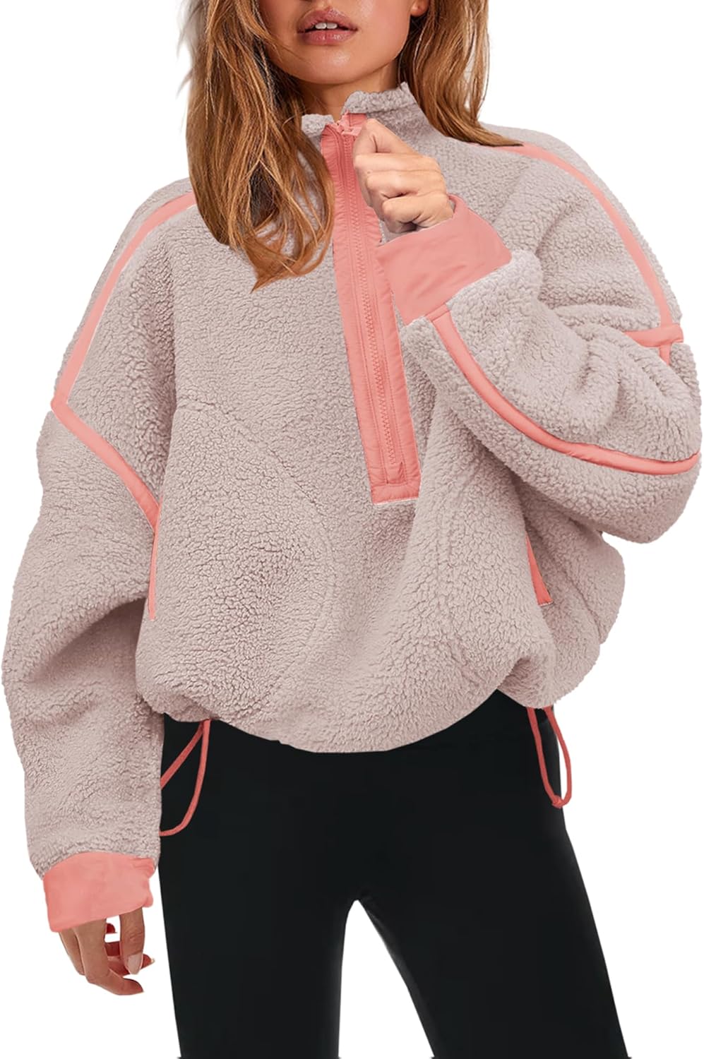 Panadila Women's Oversized Half Zip Sherpa Fleece Pullover Soft Fuzzy Sweatshirt with Pockets