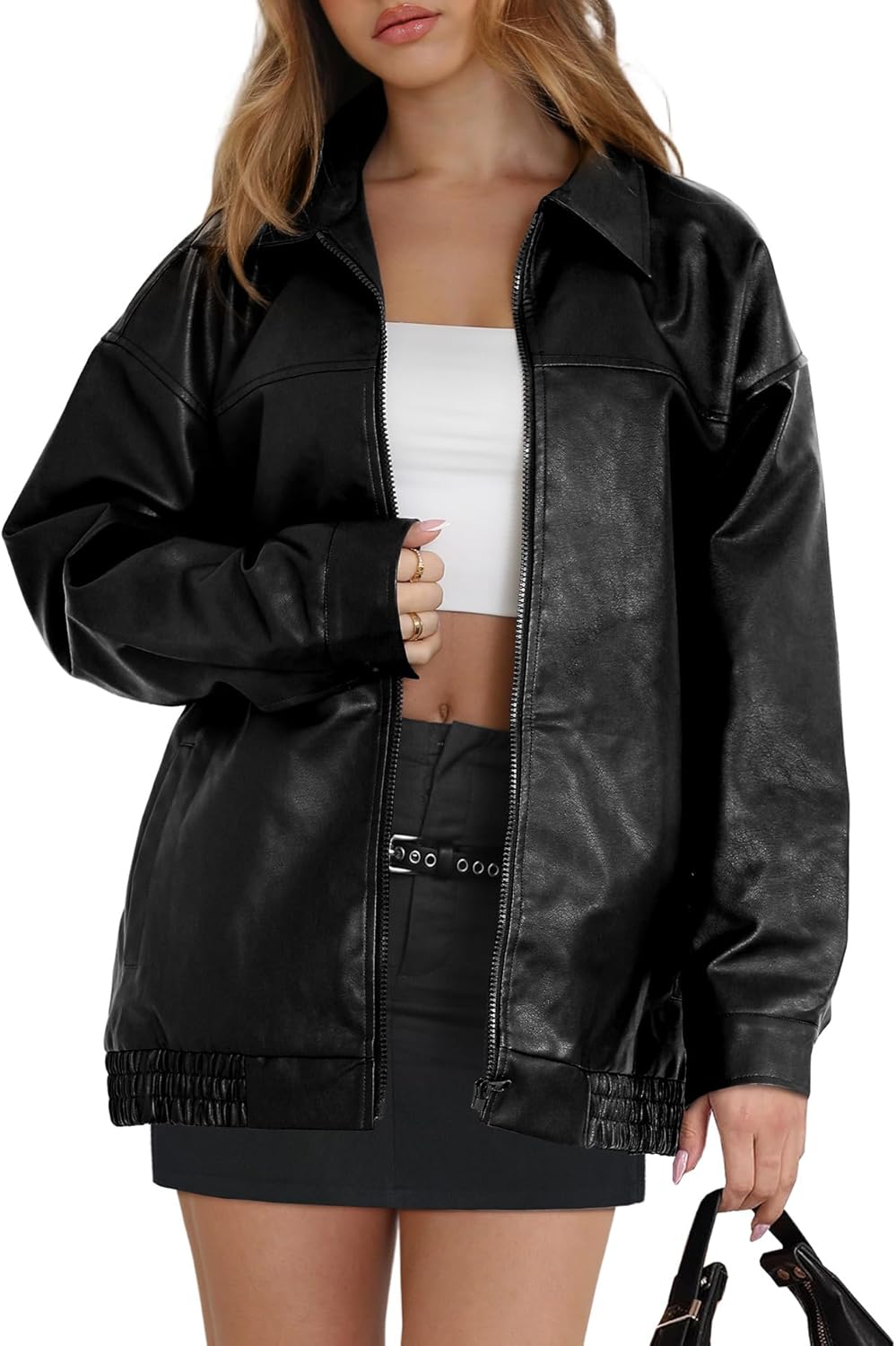 WIHOLL Women's Oversized Faux Suede Leather Jacket Fall Motorcycle Coat Winter Fashion Outfit Y2K Top