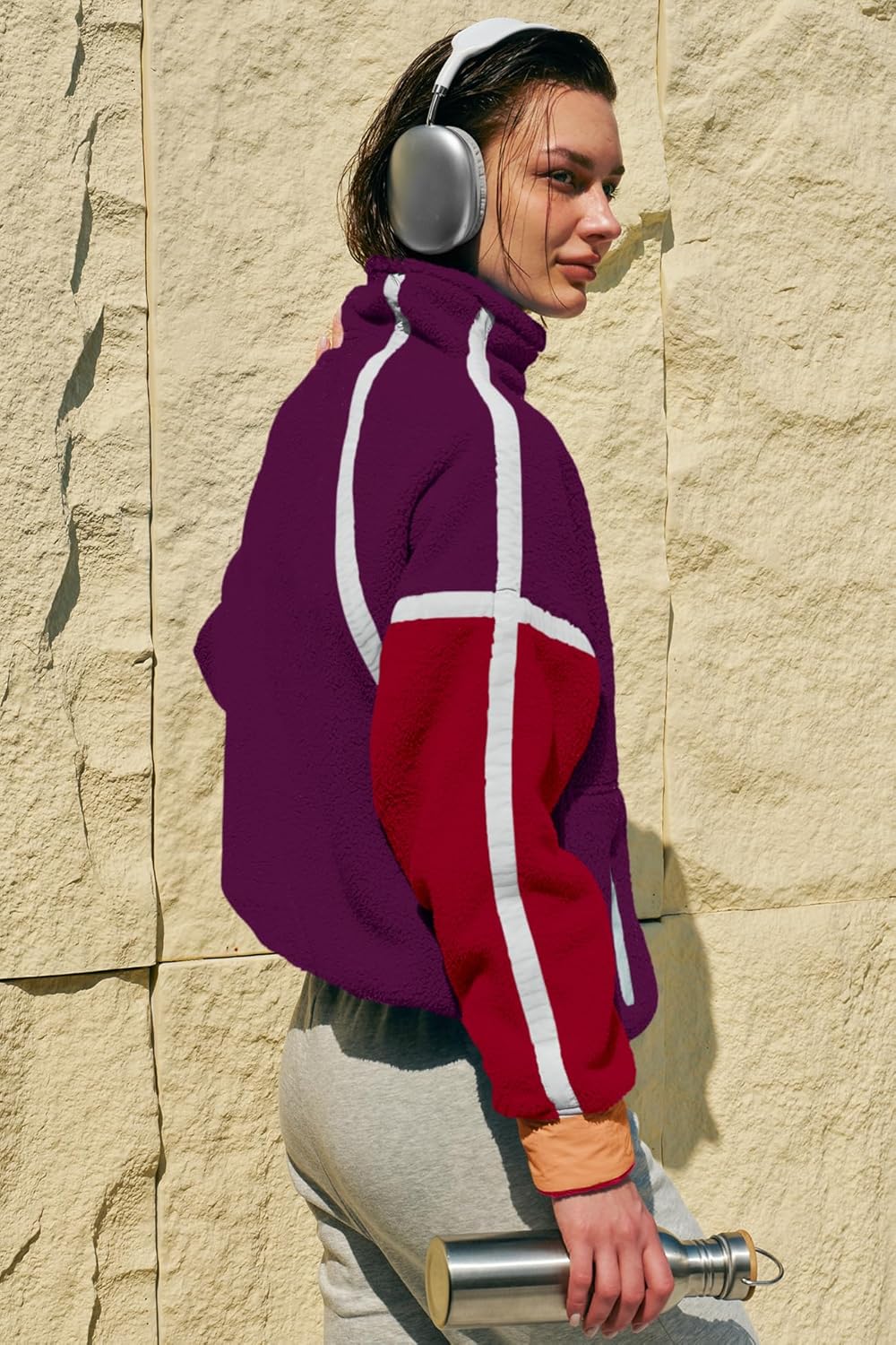 Panadila Women's Oversized Half Zip Sherpa Fleece Pullover Soft Fuzzy Sweatshirt with Pockets