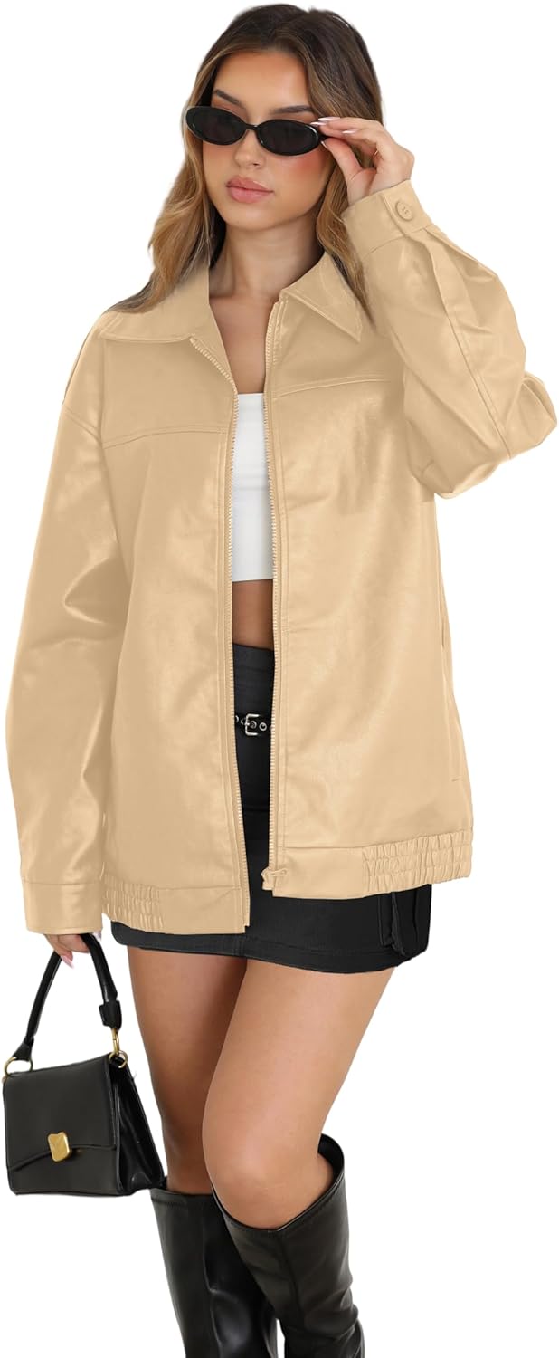 WIHOLL Women's Oversized Faux Suede Leather Jacket Fall Motorcycle Coat Winter Fashion Outfit Y2K Top