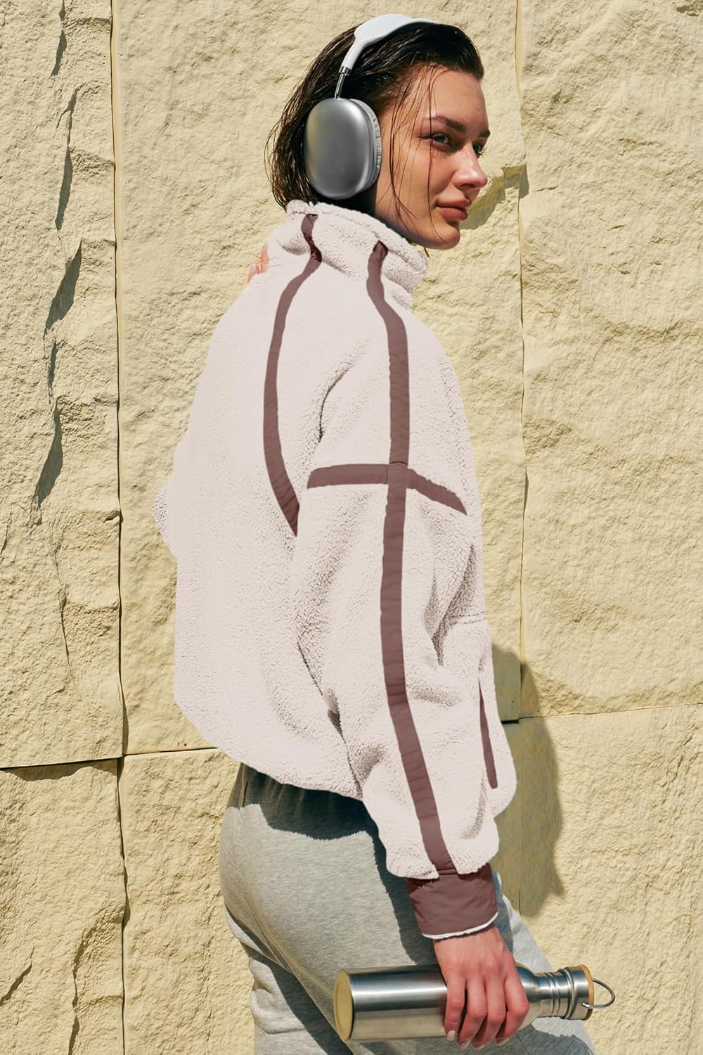 Panadila Women's Oversized Half Zip Sherpa Fleece Pullover Soft Fuzzy Sweatshirt with Pockets