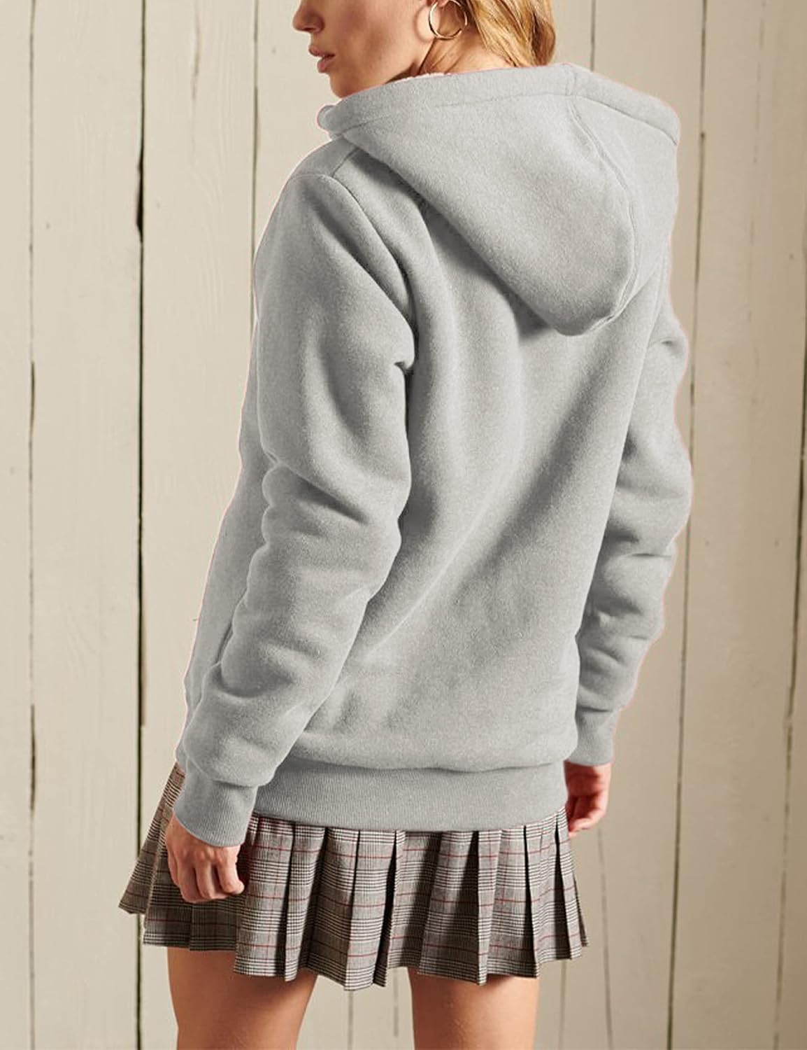 Yeokou Women's Casual Sherpa-Lined Full Zip Hoodie Jacket