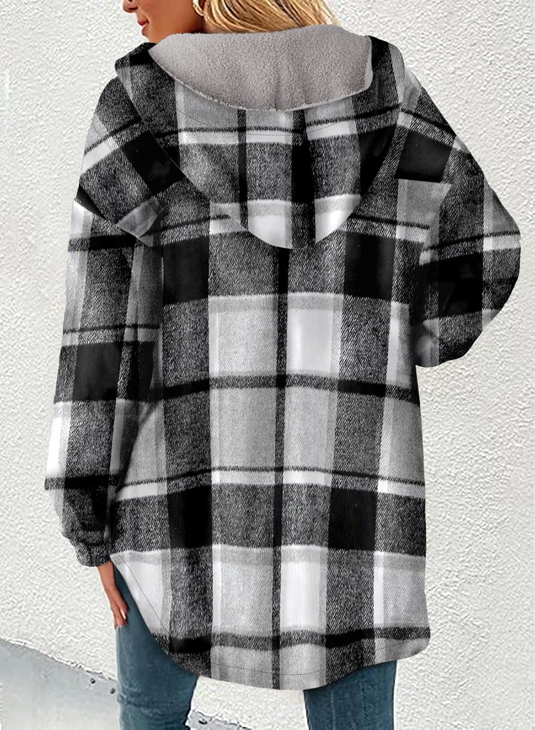 Dokotoo Women's 2025 Flannel Plaid Hooded Shacket Thick Fleece Button Down Winter Jacket Coat for Warmth