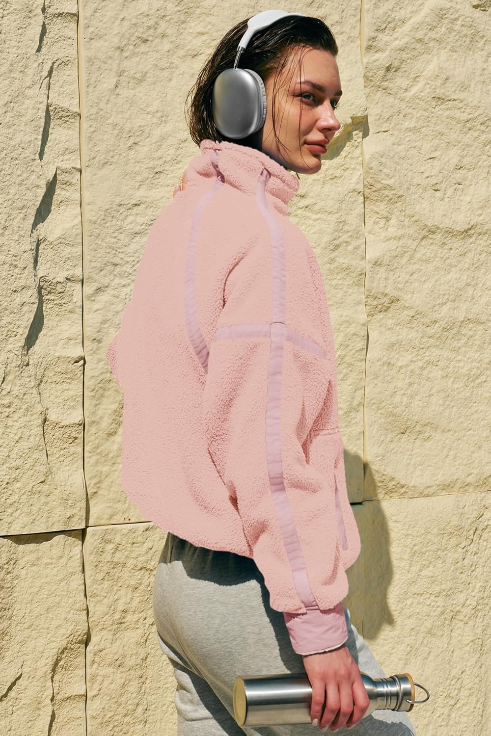 Panadila Women's Oversized Half Zip Sherpa Fleece Pullover Soft Fuzzy Sweatshirt with Pockets