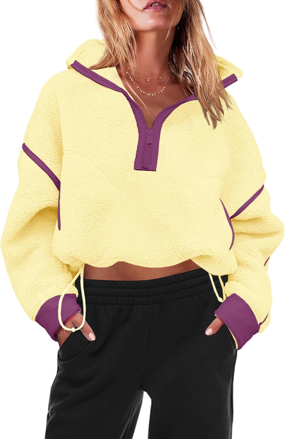 Panadila Women's Oversized Half Zip Sherpa Fleece Pullover Soft Fuzzy Sweatshirt with Pockets