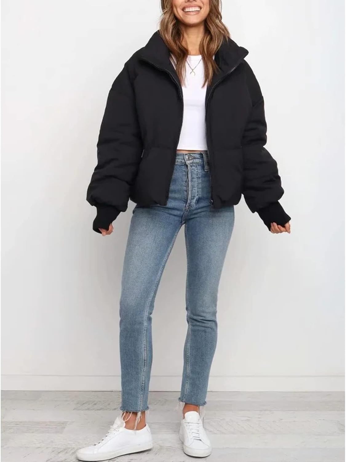 Gihuo Women's 2025 Cropped Quilted Puffer Jacket Short Warm Winter Coat