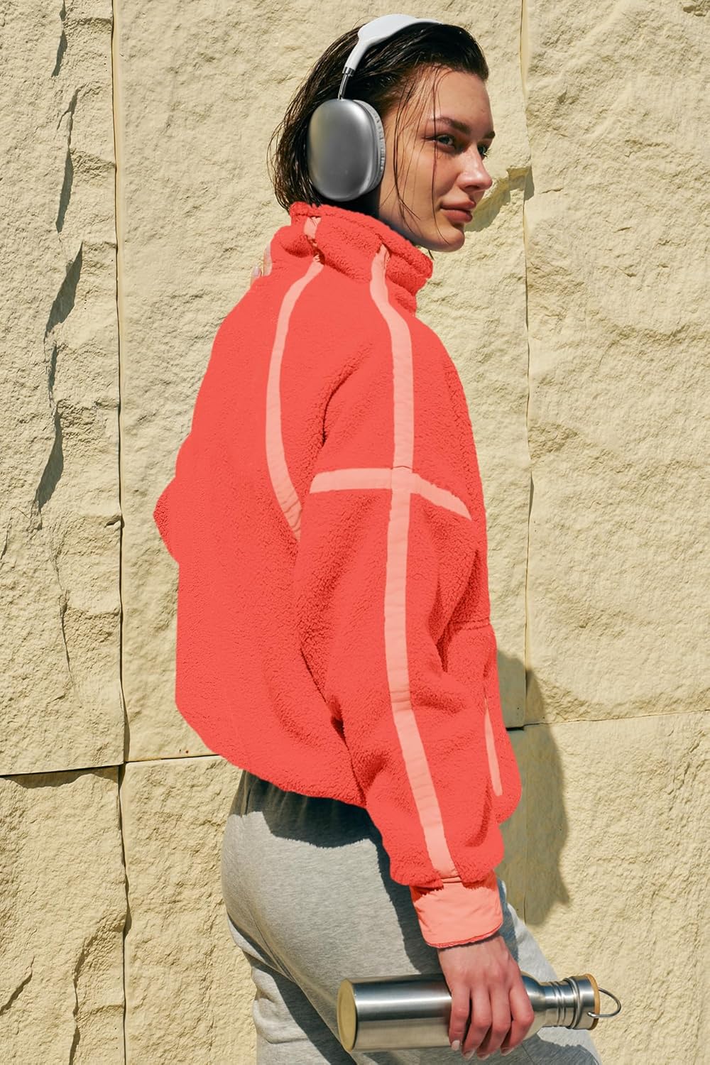 Panadila Women's Oversized Half Zip Sherpa Fleece Pullover Soft Fuzzy Sweatshirt with Pockets