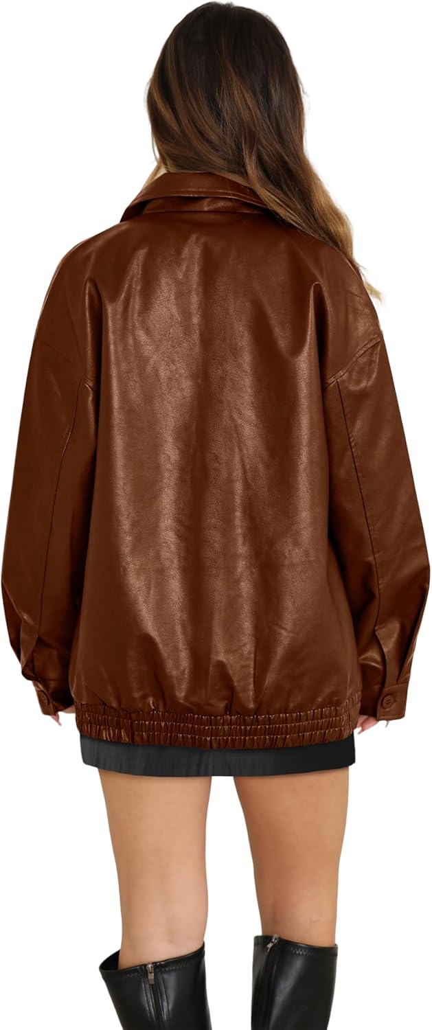 WIHOLL Women's Oversized Faux Suede Leather Jacket Fall Motorcycle Coat Winter Fashion Outfit Y2K Top