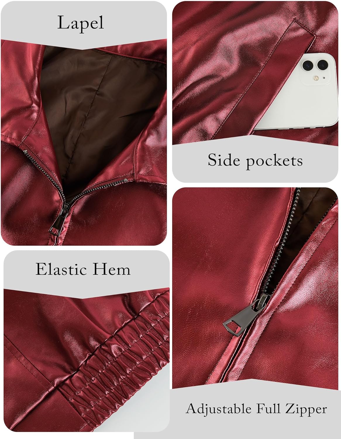 Miladusa Women's Oversized Faux Leather Zip-Up Bomber Motorcycle Jacket with Pockets