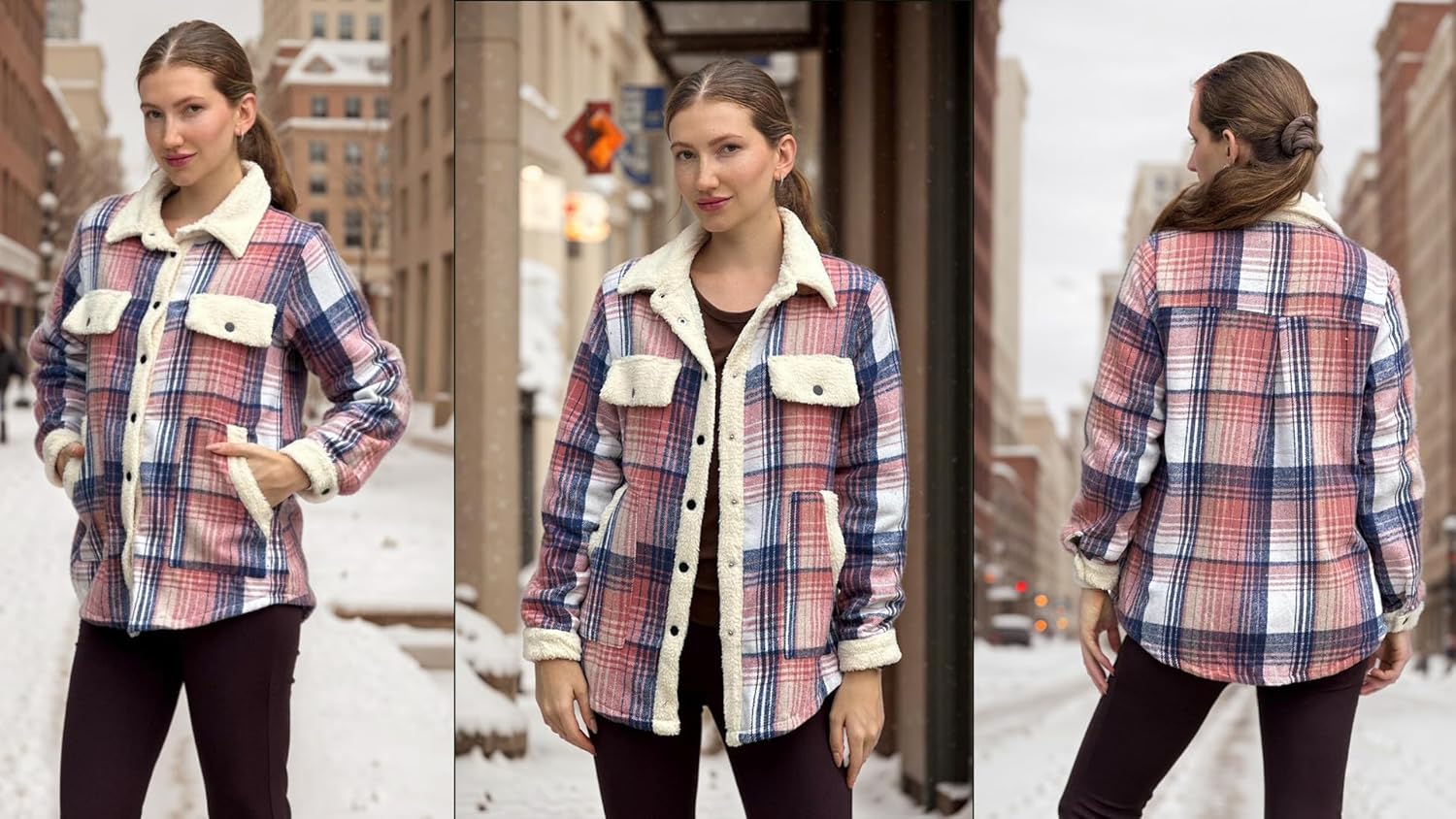 Zeagoo Women's Plaid Flannel Sherpa Lined Shacket Fleece Button Down Cozy Warm Fall Winter Jacket Coat S-XXL