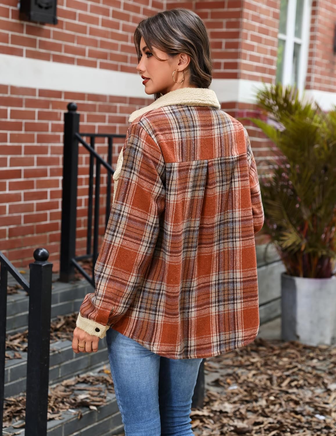 Zeagoo Women's Plaid Flannel Sherpa Lined Shacket Fleece Button Down Cozy Warm Fall Winter Jacket Coat S-XXL
