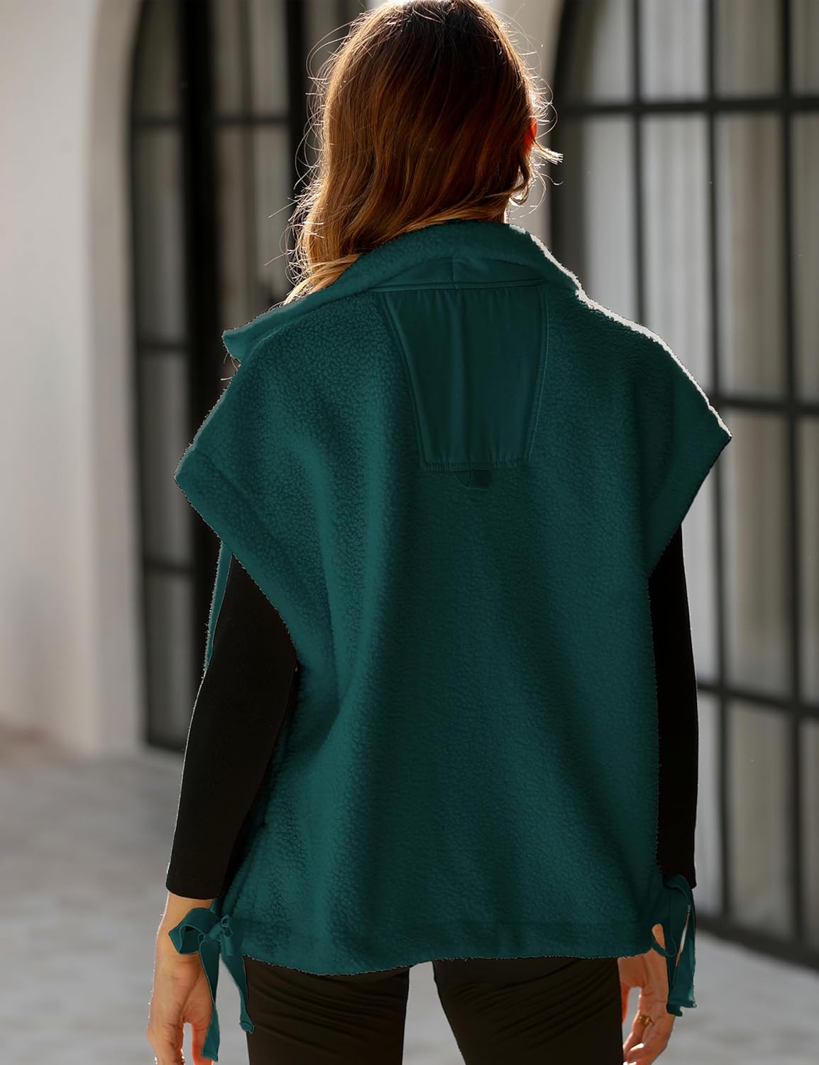 OPCAKM Women's Oversized Fuzzy Fleece Sherpa Vest Button Down Sleeveless Jacket with Pockets