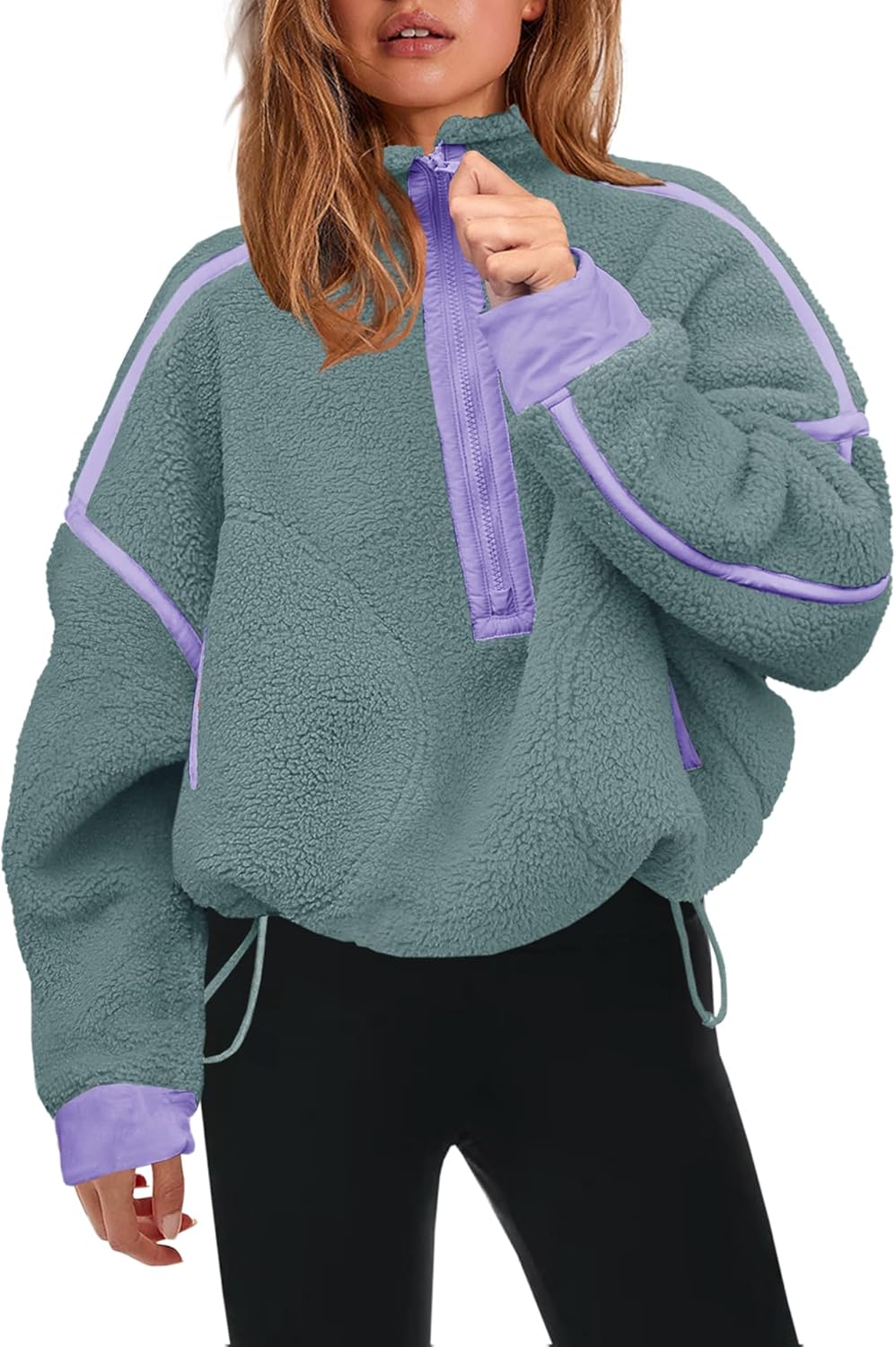Panadila Women's Oversized Half Zip Sherpa Fleece Pullover Soft Fuzzy Sweatshirt with Pockets