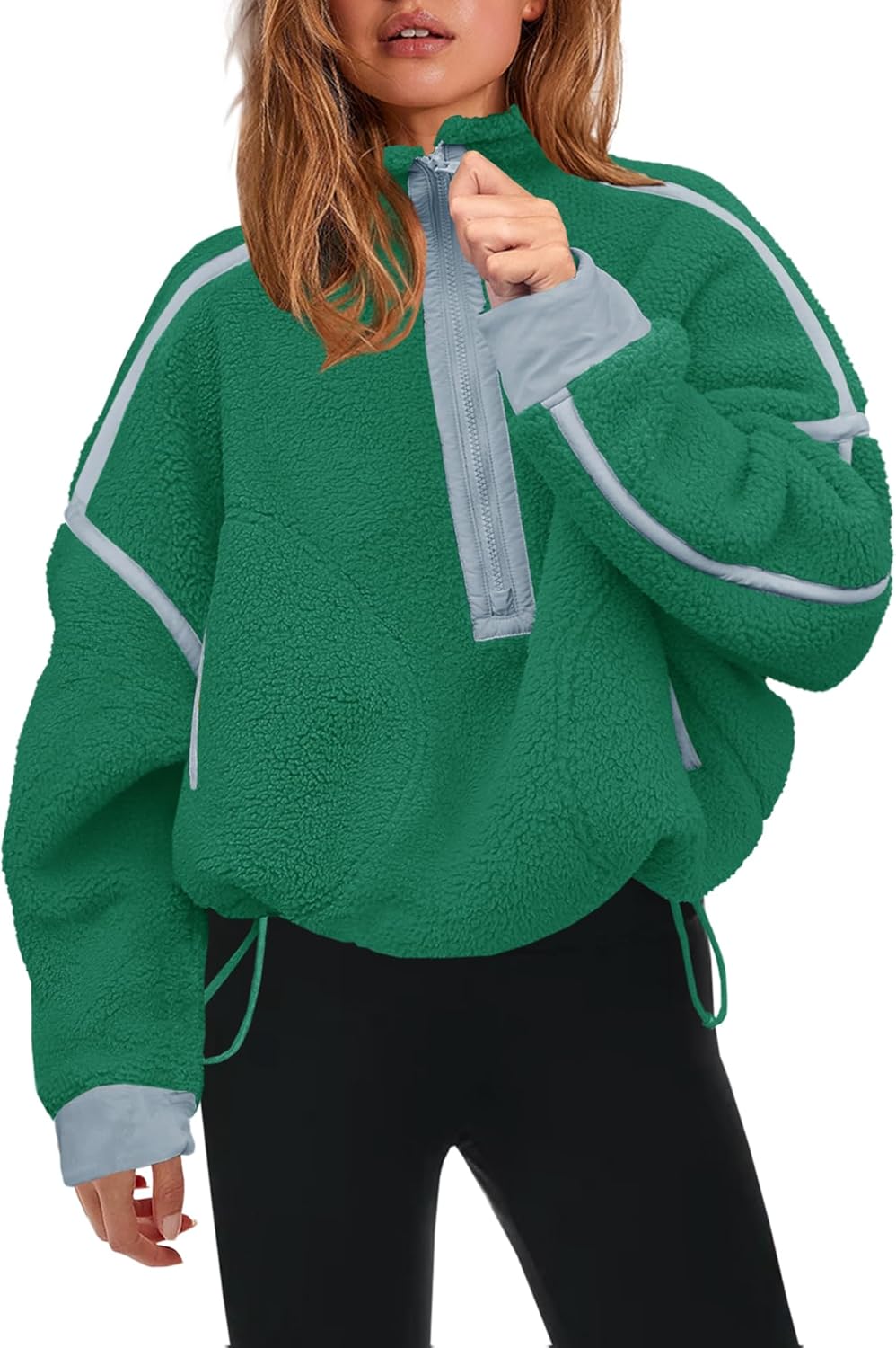 Panadila Women's Oversized Half Zip Sherpa Fleece Pullover Soft Fuzzy Sweatshirt with Pockets