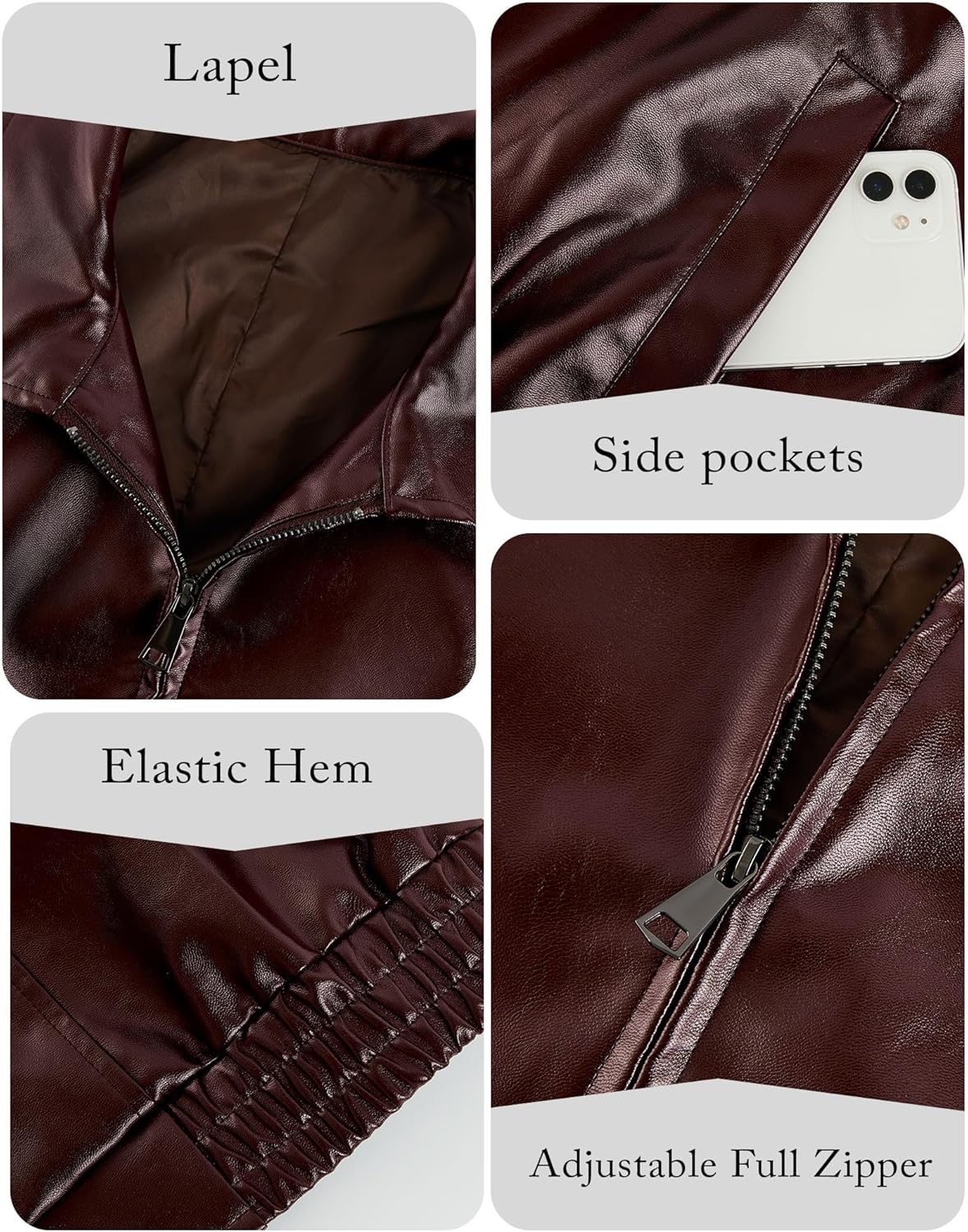 Miladusa Women's Oversized Faux Leather Zip-Up Bomber Motorcycle Jacket with Pockets