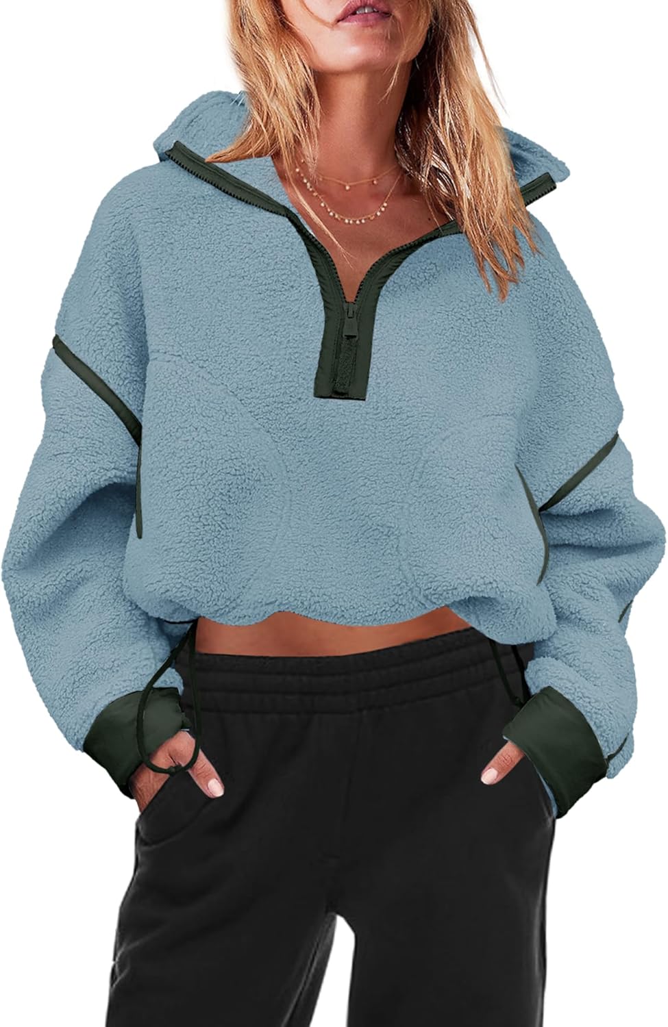 Panadila Women's Oversized Half Zip Sherpa Fleece Pullover Soft Fuzzy Sweatshirt with Pockets