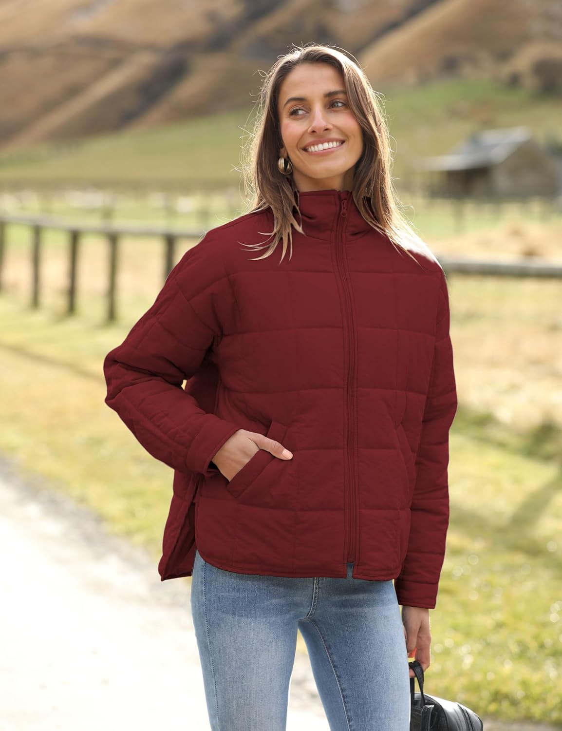 Bianstore Women's Oversized Quilted Splice Lightweight Puffer Jacket Casual Padded Coat