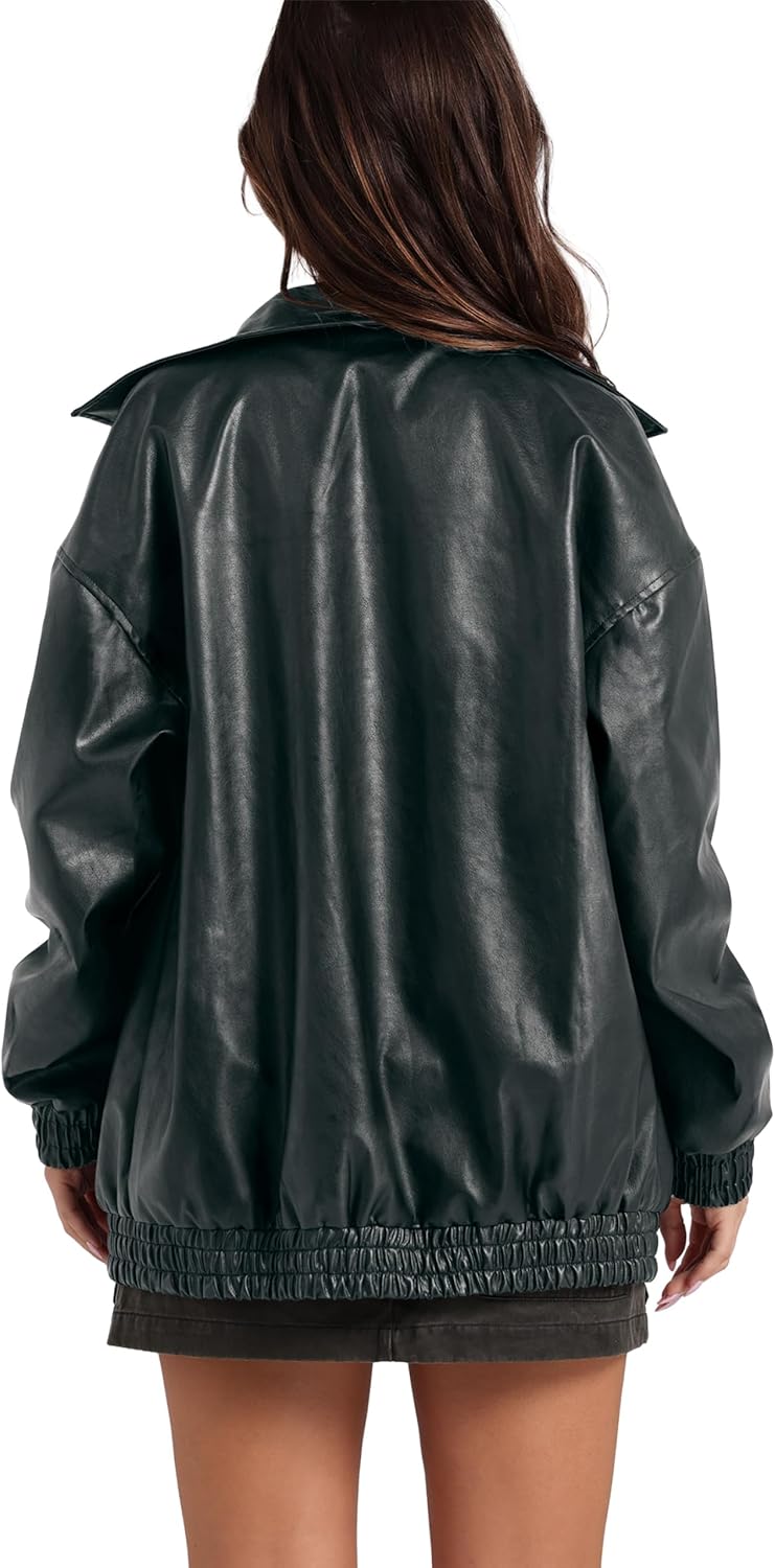 Sampeel Women's Faux Leather Oversized Motorcycle Jacket 2025 Fall Fashion Bomber Coat Winter Outfit