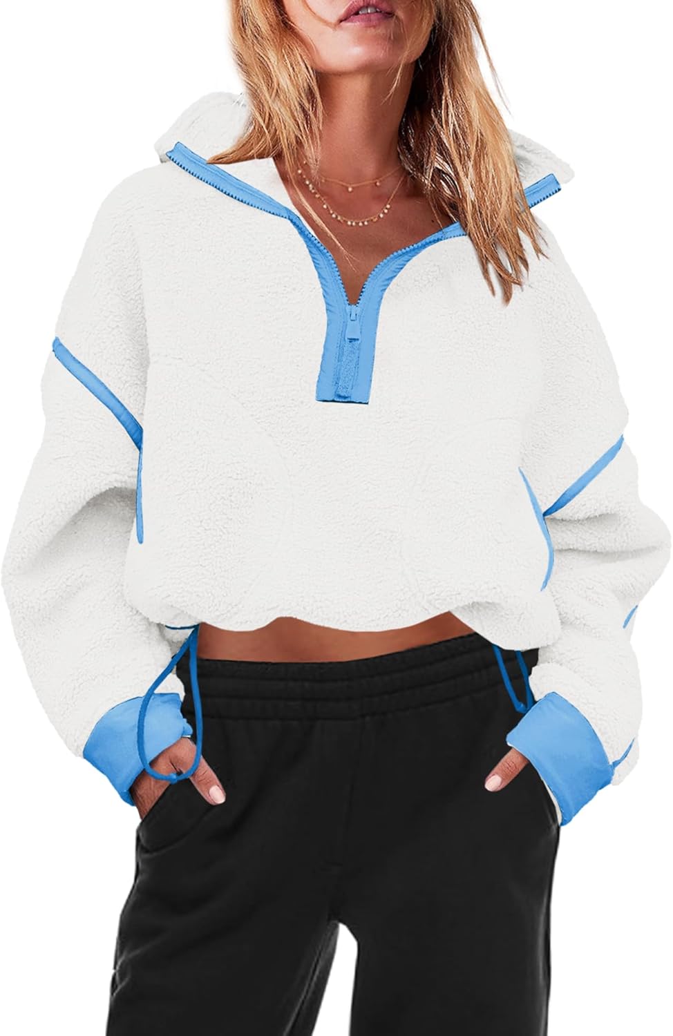 Panadila Women's Oversized Half Zip Sherpa Fleece Pullover Soft Fuzzy Sweatshirt with Pockets
