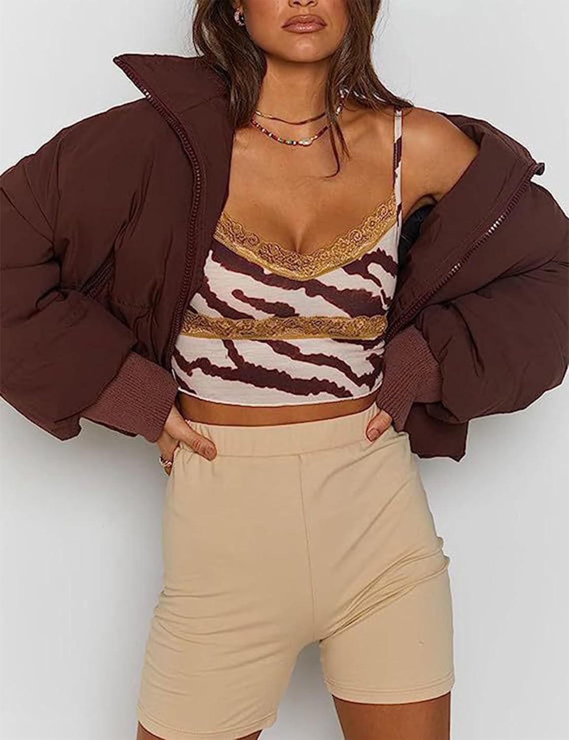 Gihuo Women's 2025 Cropped Quilted Puffer Jacket Short Warm Winter Coat