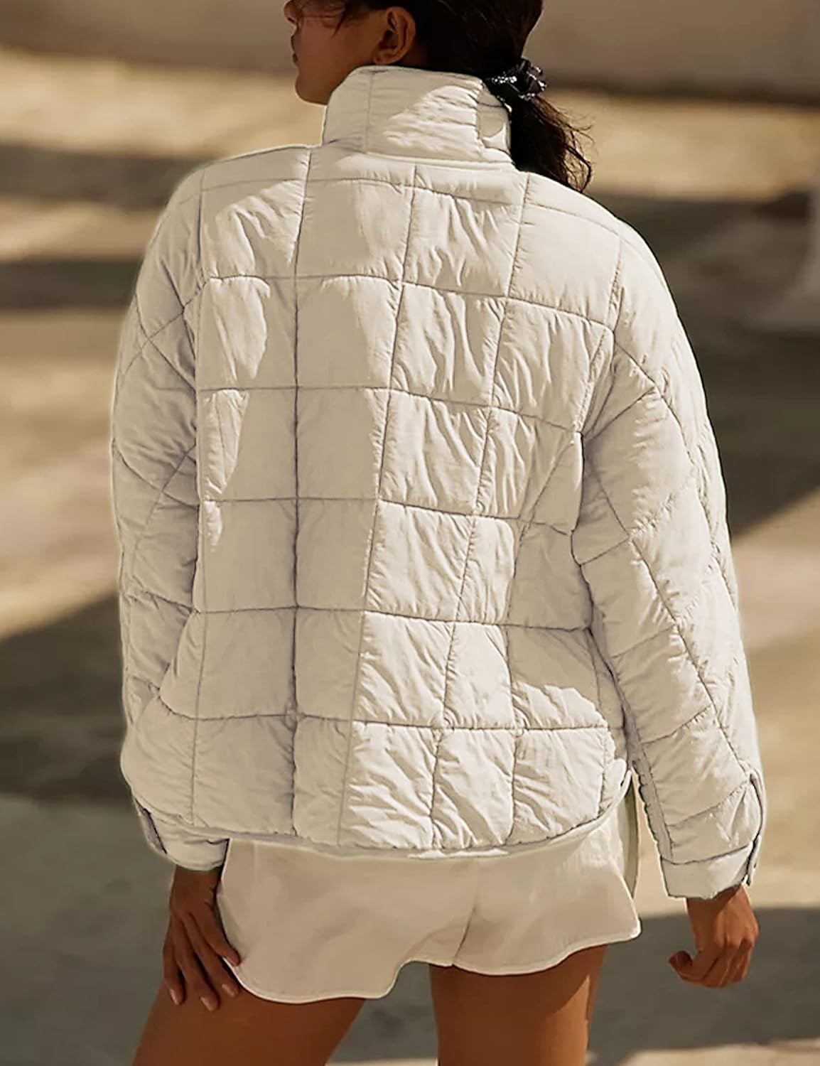 Bianstore Women's Oversized Quilted Splice Lightweight Puffer Jacket Casual Padded Coat