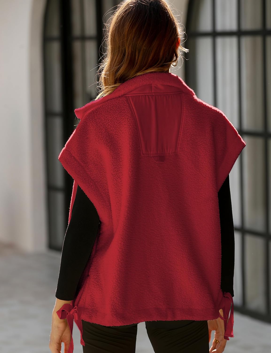 OPCAKM Women's Oversized Fuzzy Fleece Sherpa Vest Button Down Sleeveless Jacket with Pockets