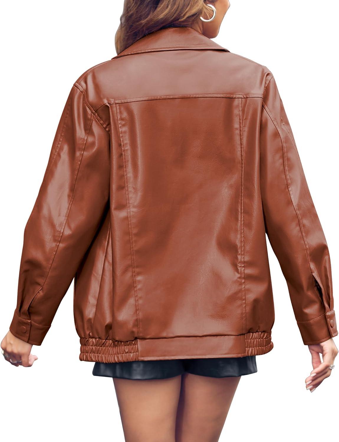 Miladusa Women's Oversized Faux Leather Zip-Up Bomber Motorcycle Jacket with Pockets