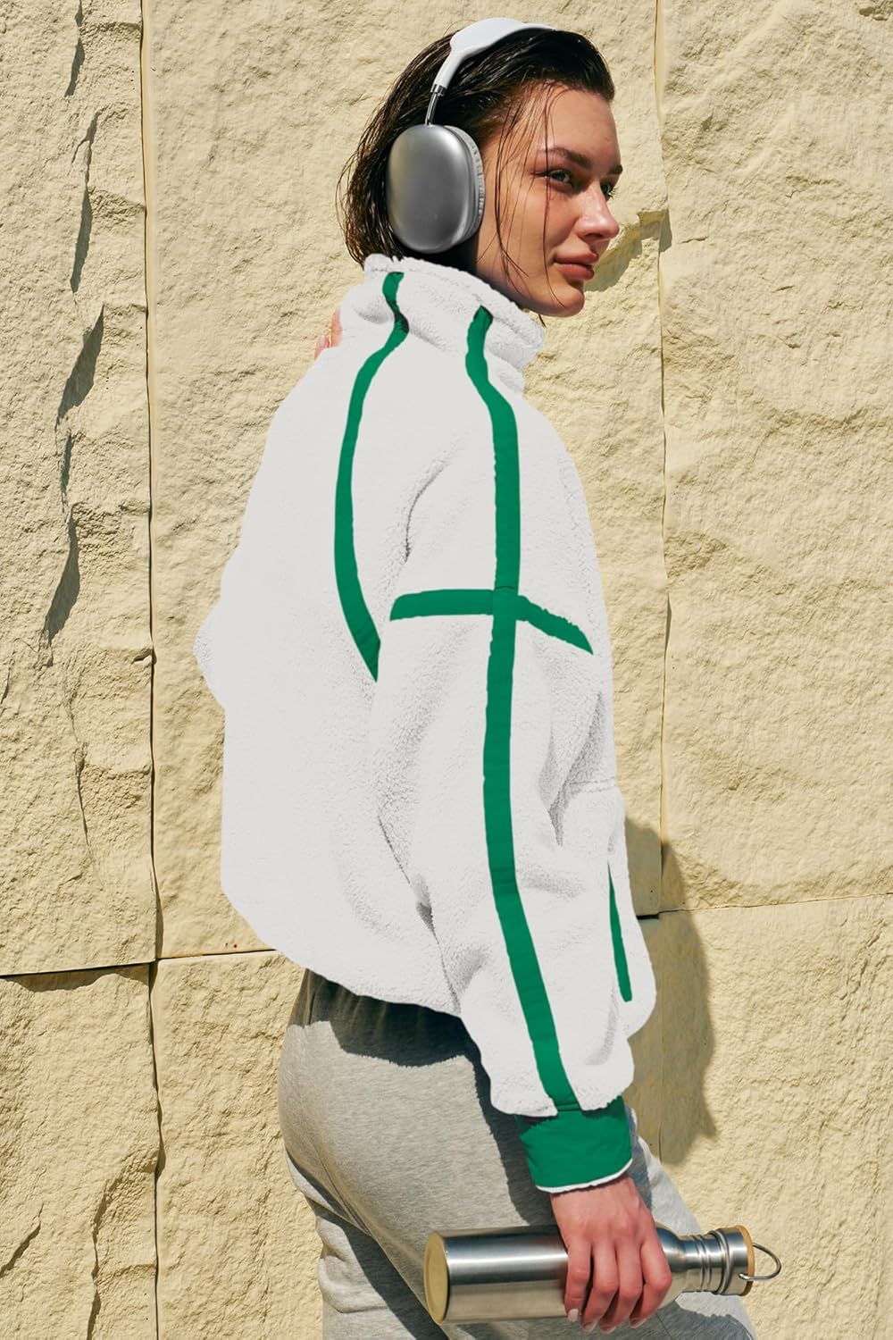 Panadila Women's Oversized Half Zip Sherpa Fleece Pullover Soft Fuzzy Sweatshirt with Pockets