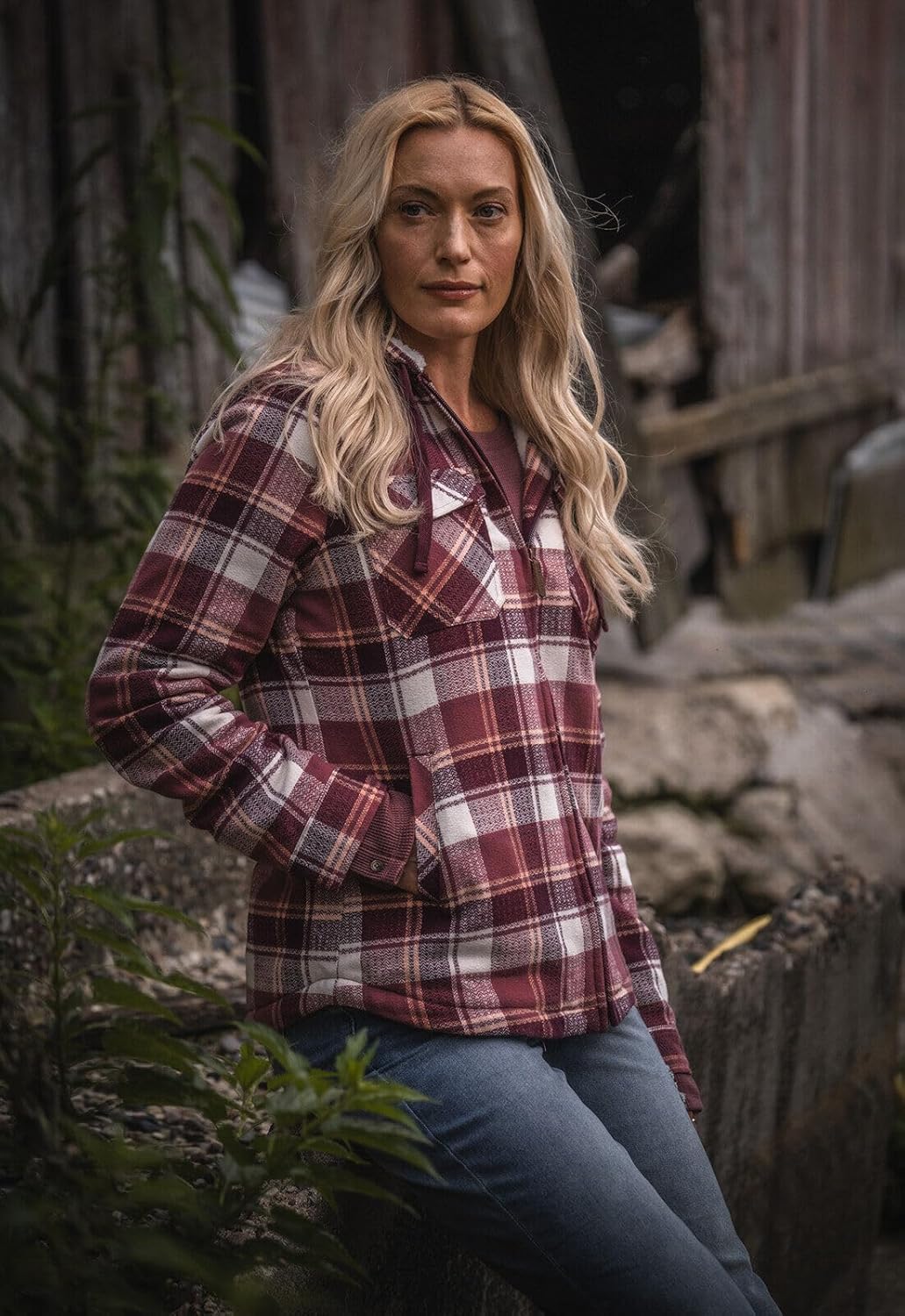 Legendary Whitetails Women's Berber-Lined Hooded Shacket Button Down Shirt Jacket with Drawstring Hood