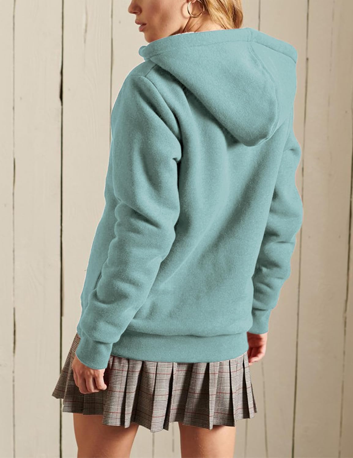 Yeokou Women's Casual Sherpa-Lined Full Zip Hoodie Jacket